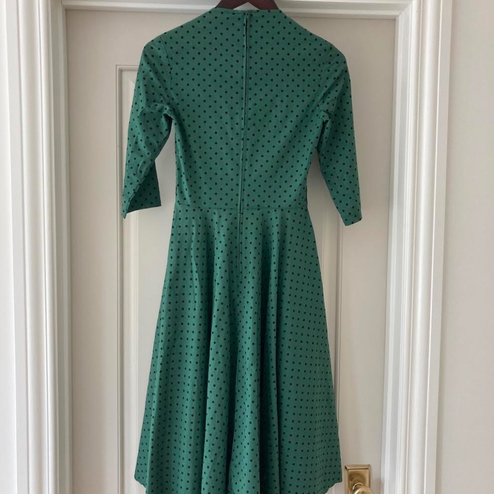Hell Bunny Vixen Green Polka Dot Dress - Picture 3 of 5